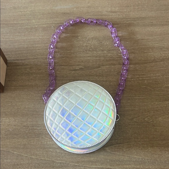 Holographic Round Bag with Purple Chain - Picture 2 of 2